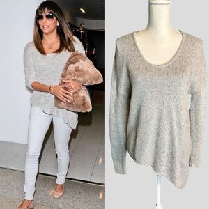 NWOT Helmut Lang Petite Gray Asymmetrical Scoopneck Pullover Woven Sweater